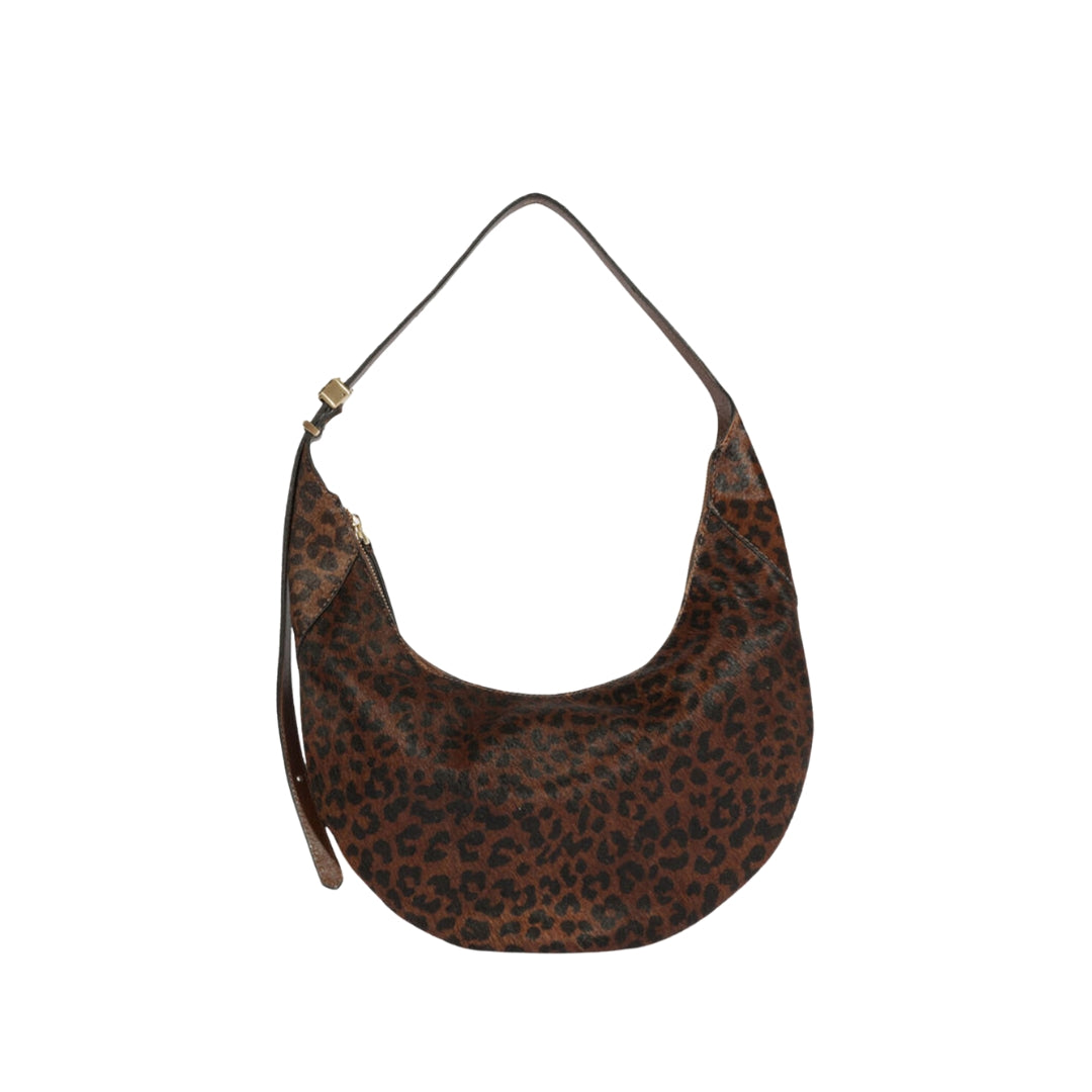 Bolsa shoulder café en piel Aura con animal print Mujer