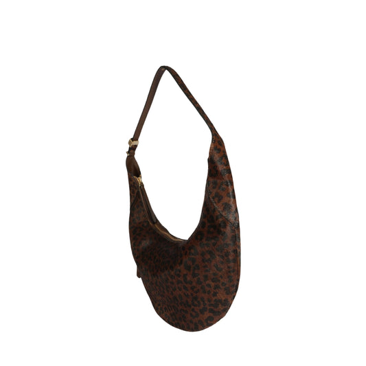 Bolsa shoulder café en piel Aura con animal print Mujer