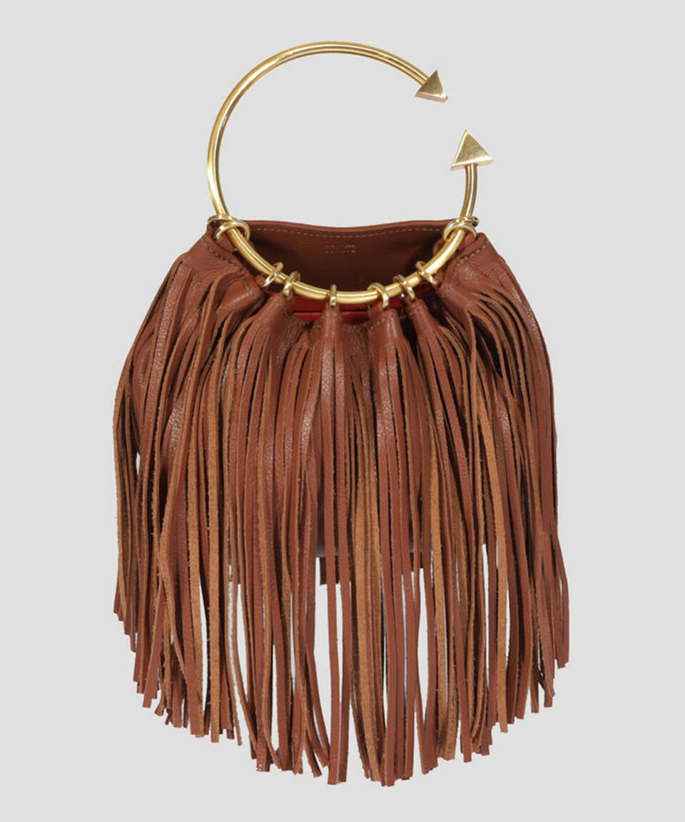 Bolsa crossbody café en piel Virgo con flequillos Mujer