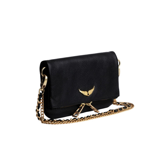 Bolsa Crossbody Mujer Negra con Cierres Dorados