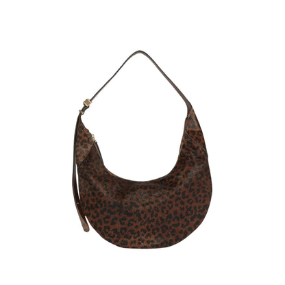 Bolsa shoulder café en piel Aura con animal print Mujer