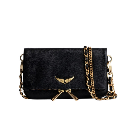 Bolsa Crossbody Mujer Negra con Cierres Dorados